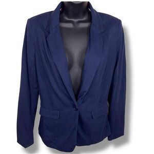 Small Company Ellen Tracy Blue Stretch Lined Blazer Womens Button Closure